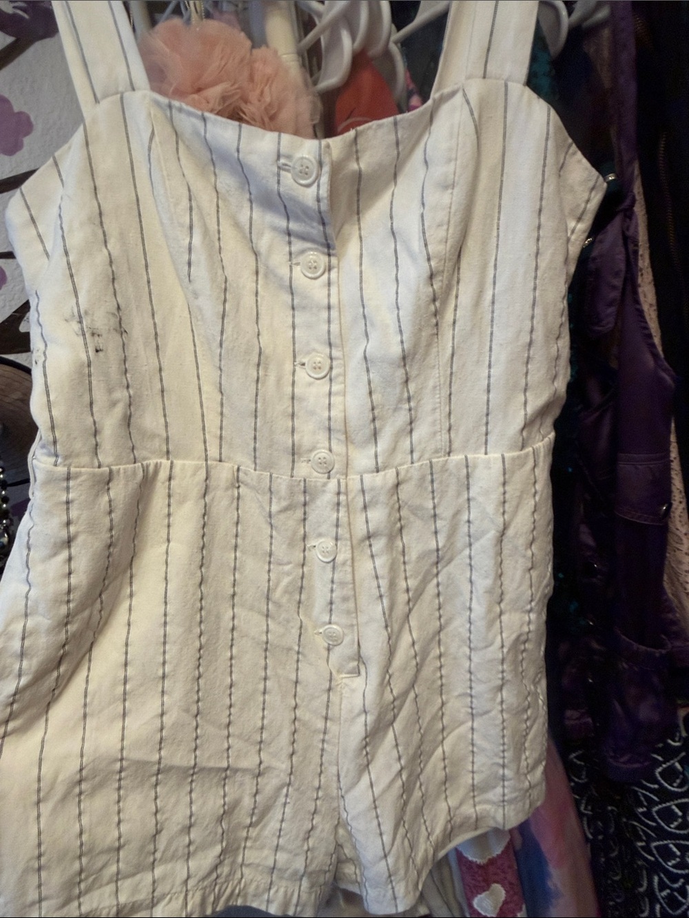 Tularosa Cream Striped Button-Front Romper - Picture 3 of 4